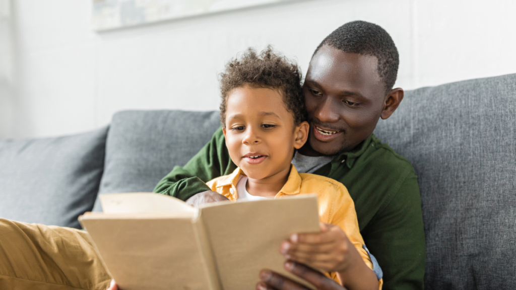 father and son reading