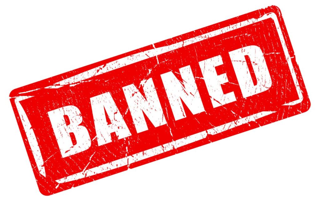 Banned in red letters